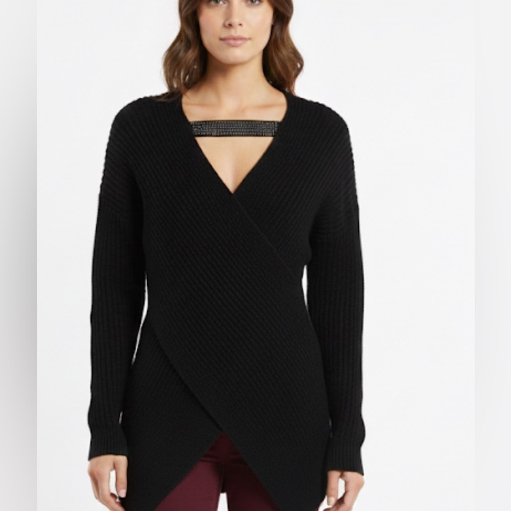 Cross over Black V-Neck Extra Light Women's Sweater with Rhinestones size Small
